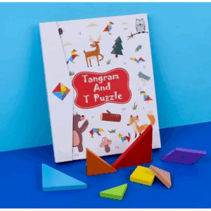 Carte Magnetica, Tangram cu piese din lemn, Montessori, 3 ani+