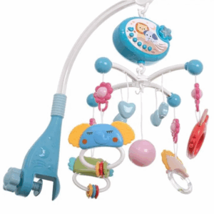 arusel Muzical pentru Patut Bebe, cu proiector, muzica si lumini, jucarii detasabile, Albastru