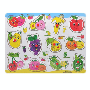 Puzzle din Lemn Incastru cu Maner Ajutator, Fructe 12 piese