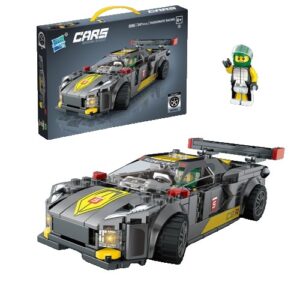 Set de Constructie Masina de Curse, Kareldo, 14.4x5.6x4.5 cm, 341 de Piese, Masina Sport cu Pilot, 6 ani, Gri