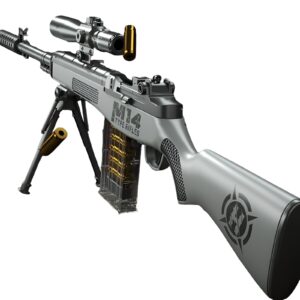 Pusca de Jucarie M14 Ultrarealista, Kareldo, Manuala, cu Luneta, 20 de Proiectile din Spuma Moale, 5 Cartuse, 100 cm, 8 ani+, Gri