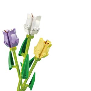 Set de Constructie 3 Lalele, Kareldo, 24cm Lungime, Ornament Floral, 111 Piese, 6 Ani, Mov-Alb-Galben