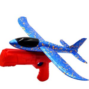 Pistol cu Lansator de Avion, Kareldo, din Polistiren+Plastic, +3 Ani, Avion 38 cm, Lansare 10 m, Rosu/Albastru