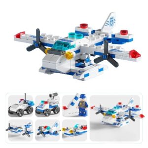 Set de Constructie Avion de Politie 6in1, Kareldo, 24x17cm, Multiple Variante de Asamblare, 137 de Piese, Multicolor