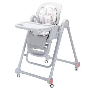 Scaun de Masa pentru Bebelusi si Copii, Kareldo, Tavita si Husa Detasabile, Multifuncțional, Stabil, Centura de Siguranta, Inaltime Ajustabila, Spatar Reglabil Moale, Balansoar, de la 6 Luni, Gri