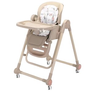 Scaun de Masa pentru Bebelusi si Copii, Kareldo, Tavita si Husa Detasabile, Multifuncțional, Stabil, Centura de Siguranta, Inaltime Ajustabila, Spatar Reglabil Moale, Balansoar, de la 6 Luni, Bej