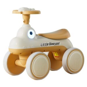 Bicicleta Pentru Copii, Kareldo, Fara Pedale, Cu Patru Roti, Din Plastic Rezistent, Fara BPA, Cu Muzica Si Lumini, Model Dinozaur, 50x27x40 Cm, Galben-Mustar