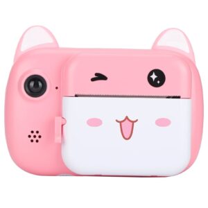 Camera Instantanee pentru Copii, Kareldo, Camera Frontala + Selfie, cu Functie de Printare, Cablu USB-C, Bluetooth, Compatibil iOS/Android, Imprimare APP, Model Pisica Smiley Face, Roz