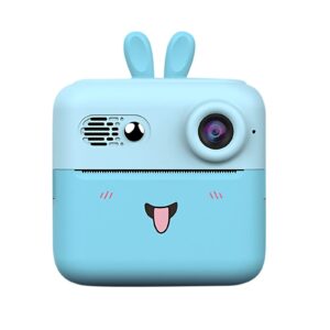 Camera Instantanee pentru Copii, Kareldo, cu Functie de Printare, Cablu USB-C, Bluetooth, Compatibil iOS/Android, Imprimare APP, Model Iepure, Snur de Agatat Inclus, Albastru