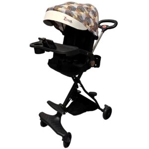 Carucior Sport Kareldo 3in1, 6-36 Luni, Reversibil, Pliabil, Tavita pentru Masa, Pozitie de Somn, Centura de Siguranta, Roti 360, Suport Pahar, Copertina pentru Soare, 32x63x95cm, Maro Model Carouri