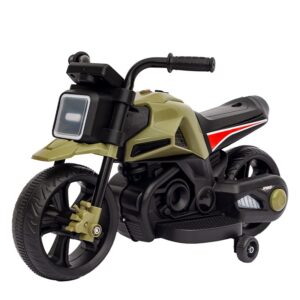 Motocicleta Electrica cu 2 Roti Mari si 2 Roti Ajutatoare, Kareldo, Acumulator Incarcare, Anti-Rasturnare, Lumini, Muzica, Motor:380, Baterie 6V4.5, 41.5x70x34 cm, 4.5 Kg, 3 Ani+, Verde Negru