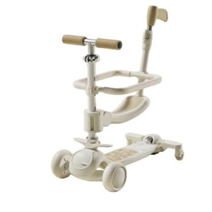 Trotineta Tip Carucior pentru Copii 7in1, Kareldo, Pliabila, Ghidon Reglabil, Parti Detasabile, Lumini LED, Muzica, Suport pentru picioare, Alb