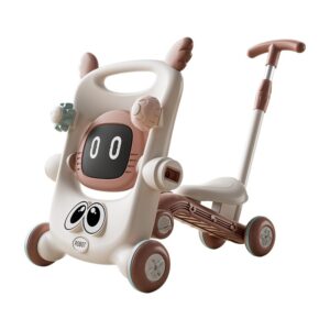 Antemergator pentru Copii 8 in 1, Kareldo, Multifunctional, cu Maner de Impingere Detasabil, Scuter, Trotineta, Scaun Reglabil, Tavita Detasabila, Stabil, Antiderapant, 4 Roti, 56x44x64cm, 9-12 Luni, Maro