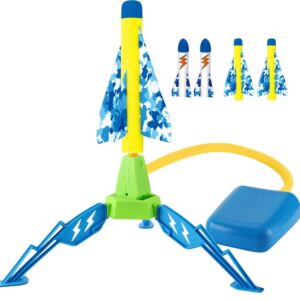 Jucarie pentru Copii, Kareldo, Lansator de Rachete cu Piciorul, un Singur Lansator, 4 Rachete Fara Lumini, 40.5 cm Inaltime, Multicolor