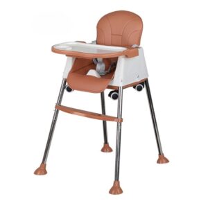 Scaun de Masa Pliabil 3in1, Kareldo, Reglabil, Multifunctional, 3 Pozitii, Masuta si Husa Detasabile, Roti, Centura de Siguranta, Ajustare Inaltime, Maro