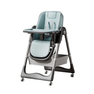 Scaun de Masa pentru Bebelusi si Copii, Kareldo, 2 Tavite si Husa Detasabile, Multifuncțional, Stabil, Centura de Siguranta, Inaltime Ajustabila, Spatar Reglabil Moale, Cos de Depozitare, 100x50x80cm, de la 6 Luni, Albastru