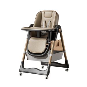 Scaun de Masa pentru Bebelusi si Copii, Kareldo, 2 Tavite si Husa Detasabile, Multifuncțional, Stabil, Centura de Siguranta, Inaltime Ajustabila, Spatar Reglabil Moale, Cos de Depozitare, 100x50x80cm, de la 6 Luni, Crem