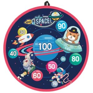 Joc Darts Kareldo pentru Copii, Placa Pliabila 36.5 cm, 8 Mingii Velcro/Scai Simple, 2 Mingii Luminoase, Model Spatiu, Albastru