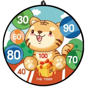 Joc Darts Kareldo pentru Copii, Placa Pliabila 36.5 cm, 8 Mingii Velcro/Scai Simple, 2 Mingii Luminoase, Model Tigru, Portocaliu