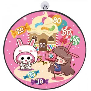 Joc Darts Kareldo pentru Copii, Placa Pliabila 70 cm, 8 Mingii Velcro/Scai Simple, 2 Mingii Luminoase, Model Acadele, Roz