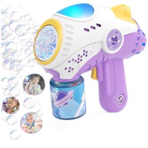 Jucarie Interactiva pentru Baloane de Sapun, Kareldo, Sunete si Lumini, Model Pistol, cu 8 Orificii, 19 x 8.8 x 16.3 cm, Mov
