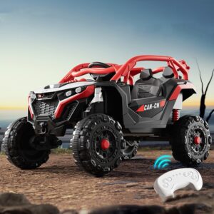 Masina Electrica pentru Copii, Kareldo, Tip Buggy/UTV Off-Road Dual Drive, Conectare Bluetooth, Telecomanda, Lumina Intermitenta si Muzica, Baterie 380*2, 6V 7Ah, 97 x 62 x 58 cm, Rosu Negru