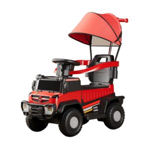 Masinuta Electrica, Kareldo, pe 4 Roti, cu Telecomanda si Maner Detasabil, Cos de Depozitare, Lumini Led si Muzica, +1 an, Greutate Portanta 40 kg, Rosu