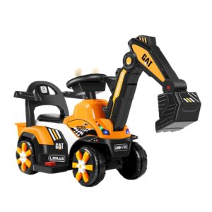 Masinuta Electrica Kareldo, Tip Excavator, Brat Electric cu Maneta de Control, Spatar si Bare Laterale, Sistem Muzica si Lumini, 2-7 Ani, 72 x 34 x 45 cm, Portocaliu