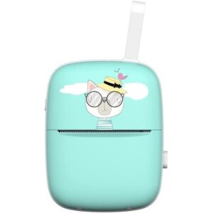 Mini Imprimanta Foto Portabila, Kareldo, Incarcare USB, Bluetooth, Model Pisica, Print Alb-Negru, Albastru