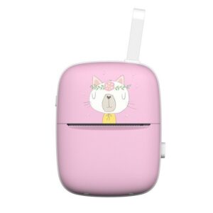 Mini Imprimanta Foto Portabila, Kareldo, Incarcare USB, Bluetooth, Model Pisica, Print Alb-Negru, Roz