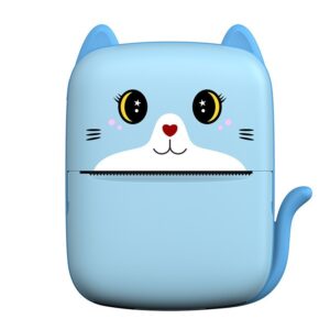 Mini Imprimanta Foto Portabila, Kareldo, Incarcare USB, Bluetooth, Model Pisicuta, Print Alb-Negru, Albastru