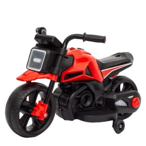 Motocicleta Electrica cu 2 Roti Mari si 2 Roti Ajutatoare, Kareldo, Acumulator Incarcare, Anti-Rasturnare, Lumini, Muzica, Motor:380, Baterie 6V4.5, 41.5x70x34 cm, 4.5 Kg, 3 Ani+, Rosu Negru