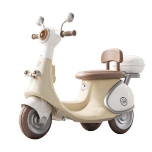 Motocicletă Electrică cu 3 Roti, Kareldo, Acumulator Încarcare, Anti-Rasturnare, Lumini, Sunete, Baterie 6V 7Ah, Telecomanda, 95x67x36cm, Bej