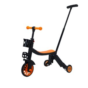 Bicicleta 8 in 1, Kareldo, Transformabila, Multifunctionala, Reglare Inaltime, cu Maner de Impingere Detasabil, Tricicleta, Trotineta, 3 Roti, Pedale, Cosulet, 3-6 Ani, Portocaliu