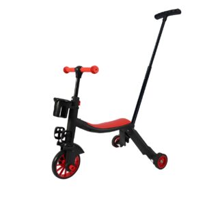 Bicicleta 8 in 1, Kareldo, Transformabila, Multifunctionala, Reglare Inaltime, cu Maner de Impingere Detasabil, Tricicleta, Trotineta, 3 Roti, Pedale, Cosulet, 3-6 Ani, Rosu
