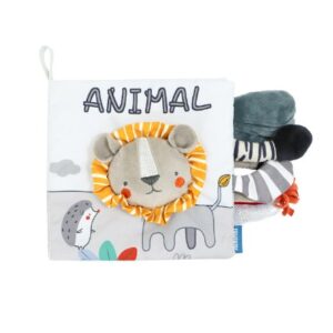 Carte Senzoriala, Kareldo, pentru Bebelusi, 15x16x6 cm, cu Animalute, 3D, Cu Sunete si Fosnete, 0-3 Ani, Model Leu, Gri