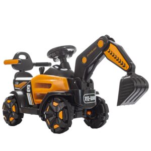 Masinuta Electrica Kareldo, Tip Excavator, Brat Electric cu Maneta de Control, Spatar si Bare Laterale, Sistem Muzica si Lumini, 1-8 Ani, 72 x 36 x 50 cm, Portocaliu