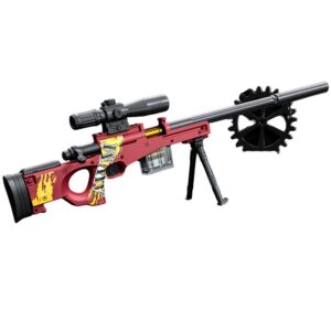 Pusca de Jucarie AWM Ultrarealista, Kareldo, Manuala, cu Luneta, 10 de Proiectile din Spuma Moale, 5 Cartuse, 106 cm, 14 ani+, Rosu