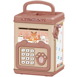 Pusculita pentru Copii, Kareldo, pusculita pentru economii SMART BOX cu efecte sonore, Tip ATM, cu Parola cu Amprenta, din plastic, 20 x 13.5 x 11.5 cm Roz