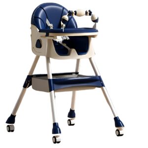 Scaun de Masa pe Roti pentru Copii, Kareldo, 2 Tavite si Husa Detasabile, Multifuncțional, Stabil, Centura de Siguranta, Spatar Reglabil Moale, Balansoar, Cos de Depozitare, de la 6 Luni, Albastru