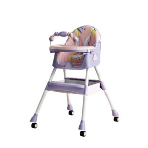 Scaun de Masa pe Roti pentru Copii, Kareldo, 2 Tavite si Husa Detasabile, Multifuncțional, Stabil, Centura de Siguranta, Spatar Reglabil Moale, Balansoar, Cos de Depozitare, de la 6 Luni, Mov