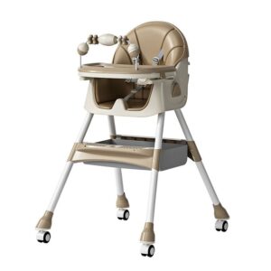Scaun de Masa pentru Bebelusi si Copii, Kareldo, 2 Tavite cu Jucarii si Husa Detasabile, Multifuncțional, Stabil, Centura de Siguranta, Spatar Reglabil Moale, Balansoar, Cos de Depozitare, de la 6 Luni, 97x73x65cm, Crem