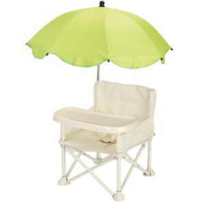Scaun de Masa pentru Bebelusi si Copii, Kareldo, Tavita si Husa Detasabile, Multifuncțional, Stabil, Centura de Siguranta, Cos de Depozitare, Bej, cu Umbrela Verde, de la 6 Luni