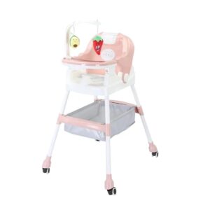 Scaun de Masa pentru Copii, Kareldo, Multifunctional, Pliabil, cu Roti, Cos de Depozitare, din Plastic, Centura de Siguranta, Suport de Agatat Jucarii, 110 x 60 x 70 cm, Roz