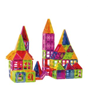 Set 60 de Piese Magnetice de Constructie, Kareldo, Magnetic Tiles, Piese Mari, Forme Geometrice, 3 Ani, ABS, Magnet, 20.5 x 14.5 x 12 cm, Multicolor