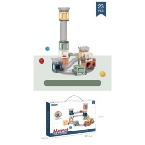 Set piese magnetice de constructie, Kareldo, Cu tobogane si bile, 23 piese, Multicolor