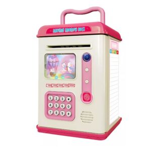 Set Pusculita pentru Copii, Kareldo, Tip ATM, Parola cu Amprenta, 13.5 x 11.5 x 20 cm, Roz