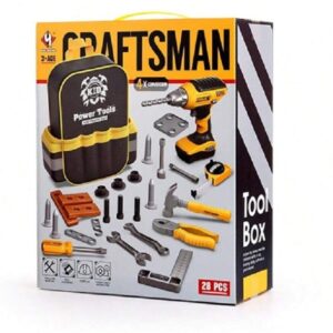 Set Scule de Jucarie pentru Copii, Kareldo, Ghiozdan cu Bormasina si Accesorii Incluse, 28 Piese, Material Plastic Durabil, Interactiv, +3 Ani, 30.5x25x11 cm, Negru/Portocaliu