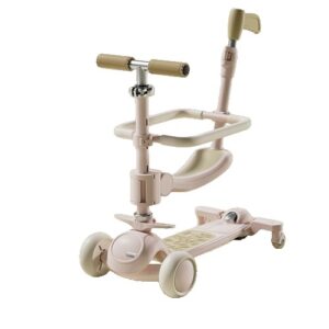 Trotineta Tip Carucior pentru Copii 7in1, Kareldo, Pliabila, Ghidon Reglabil, Parti Detasabile, Lumini LED, Muzica, Suport pentru picioare, Roz